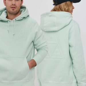 HUF Hanorac de bumbac culoarea verde, material neted