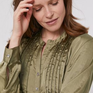 Dkny Bluză femei, culoarea verde, material neted