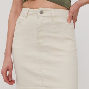 Vila Fustă jeans culoarea crem, mini, model drept
