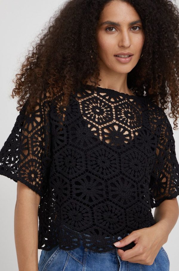 SS22-BDD0BG_99X_F1.jpg Sisley bluza femei, culoarea negru, neted