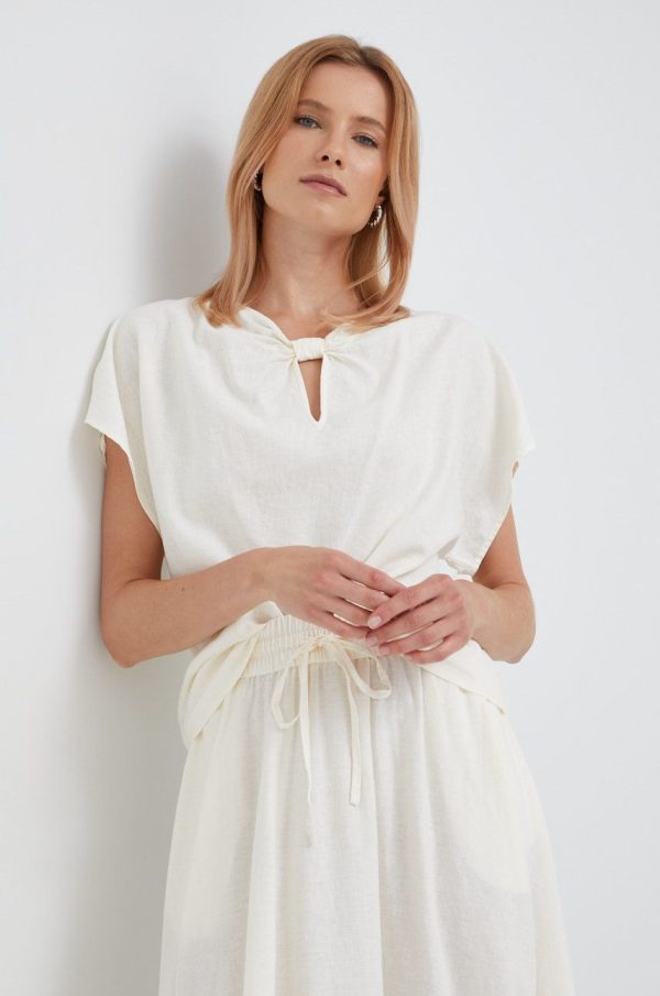 Sisley bluza din in femei, culoarea bej, neted