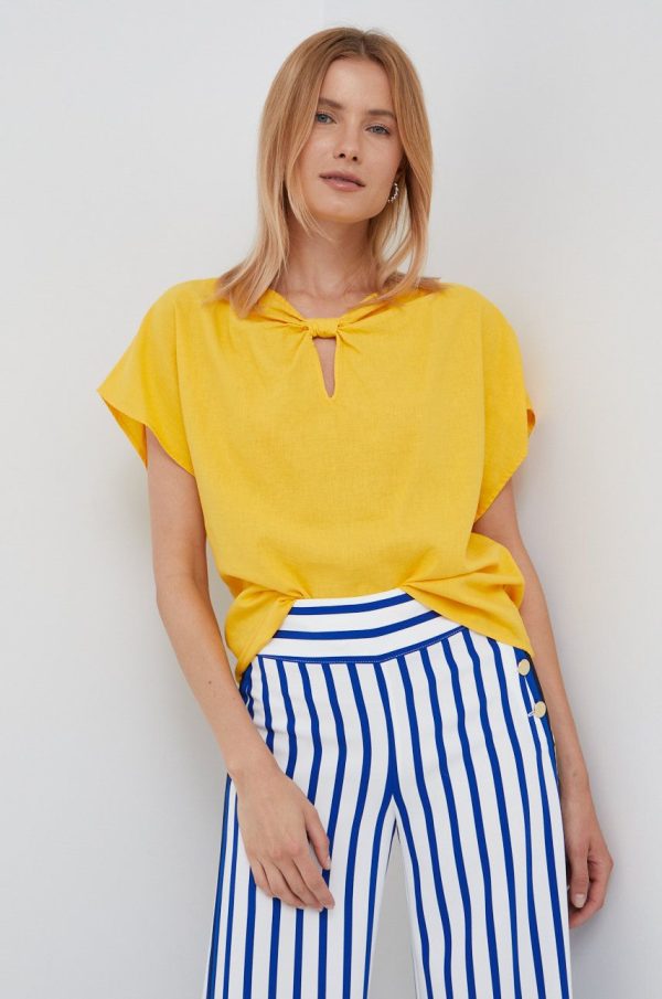 SS22-BDD0BN_11X_F1.jpg Sisley bluza din in femei, culoarea galben, neted