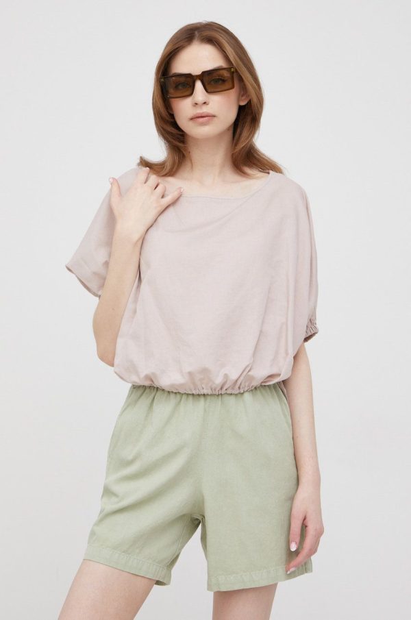 Sisley bluza din in femei, culoarea roz, neted
