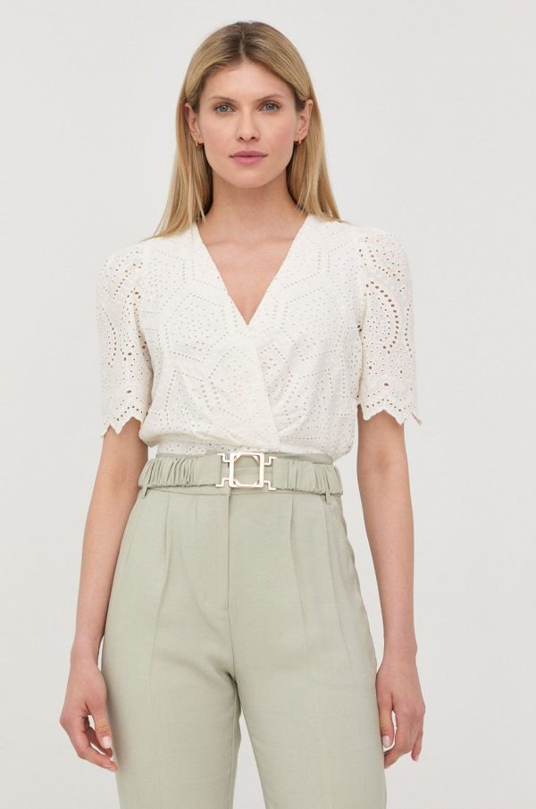 SS22-BDD0GW_01X_F1.jpg Morgan bluza din bumbac femei, culoarea bej, cu imprimeu