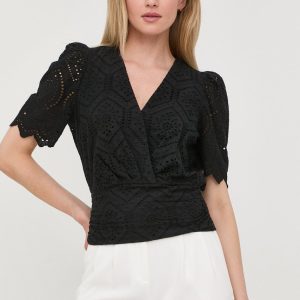 SS22-BDD0GW_99X_F1.jpg Morgan bluza din bumbac femei, culoarea negru, cu imprimeu