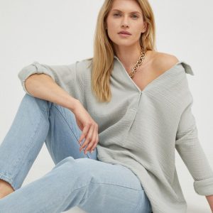 SS22-BDD0HA_90X_F1.jpg Mustang bluza din bumbac femei, culoarea gri, neted