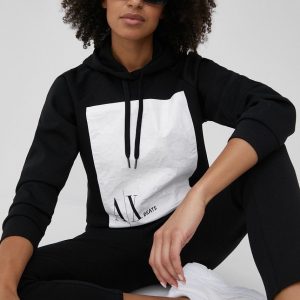 Armani Exchange bluza femei, culoarea negru, cu imprimeu
