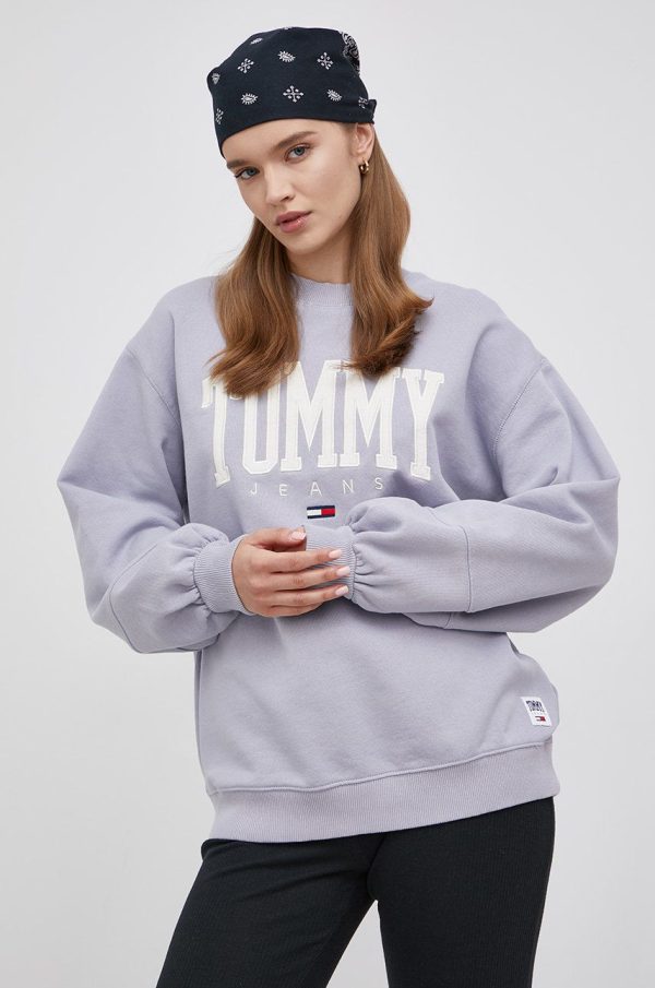 SS22-BLD019_44A_F1.jpg Tommy Jeans Bluză femei, culoarea violet, cu imprimeu