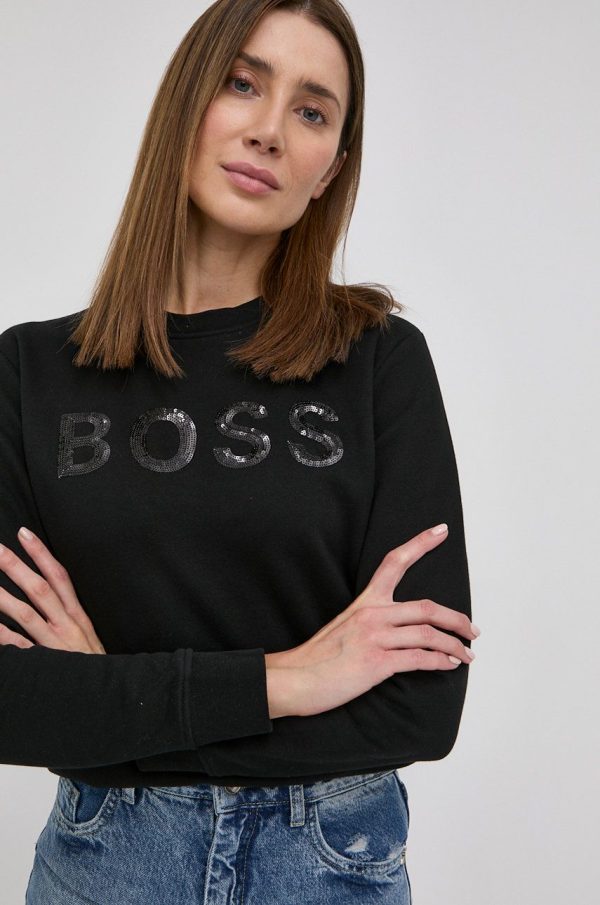 SS22-BLD01Y_99X_F1.jpg Boss hanorac de bumbac femei, culoarea negru, cu imprimeu