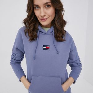 Tommy Jeans hanorac de bumbac femei, culoarea violet, neted