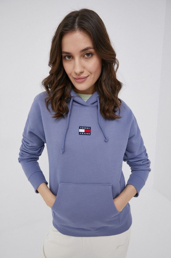Tommy Jeans hanorac de bumbac femei, culoarea violet, neted