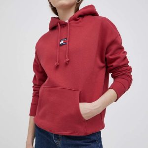 Tommy Jeans hanorac de bumbac femei, culoarea violet, neted