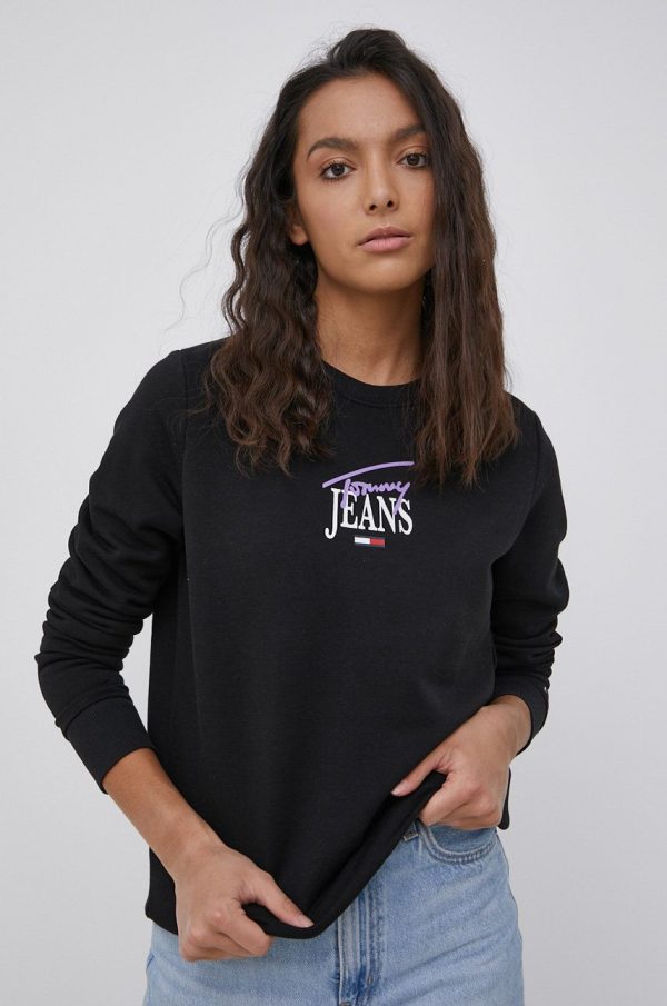 Tommy Jeans bluza femei, culoarea negru, cu imprimeu