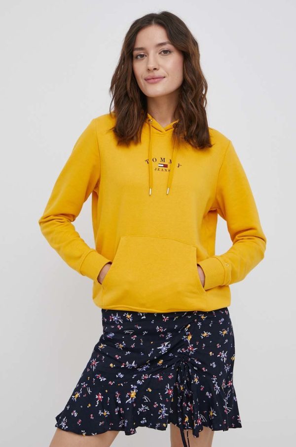 Tommy Jeans bluza femei, culoarea galben, cu imprimeu
