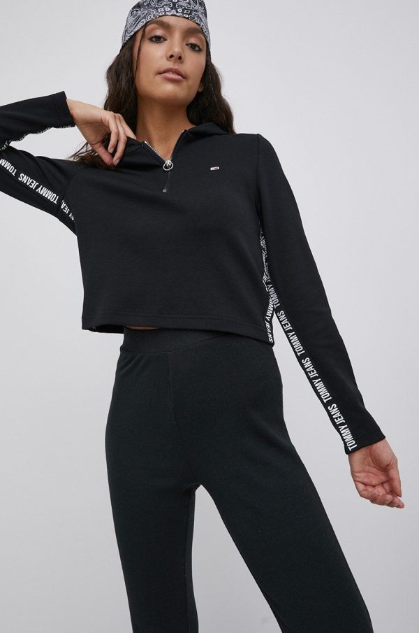 Tommy Jeans bluza femei, culoarea negru, cu imprimeu