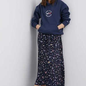 Tommy Jeans bluza femei, culoarea albastru marin, cu imprimeu
