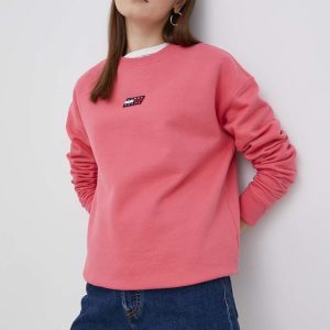 SS22-BLD02F_30X_F1.jpg Tommy Jeans hanorac de bumbac femei, culoarea roz, cu imprimeu