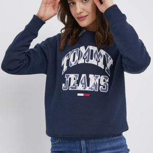 Tommy Jeans bluza femei, culoarea albastru marin, cu imprimeu