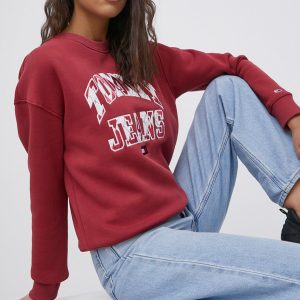 Tommy Jeans bluza femei, culoarea bordo, cu imprimeu