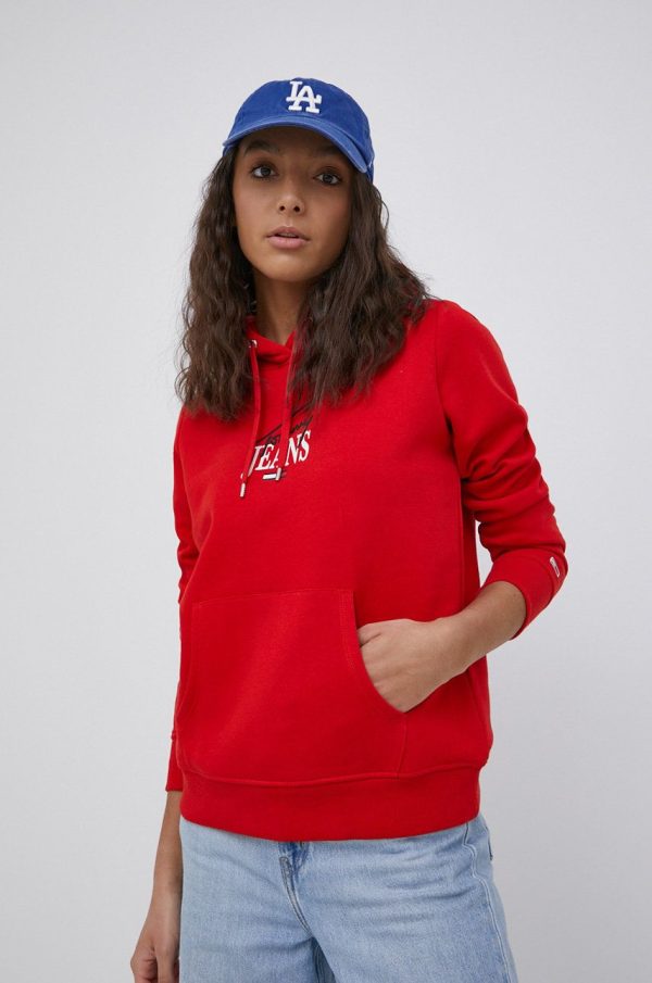 Tommy Jeans bluza femei, culoarea rosu, cu imprimeu
