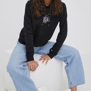 SS22-BLD02L_99X_F1.jpg Tommy Jeans bluza femei, culoarea negru, cu imprimeu
