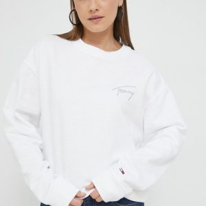 Tommy Jeans bluza femei, culoarea alb, cu imprimeu