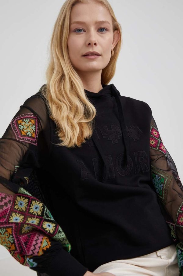SS22-BLD071_99X_F1.jpg Desigual bluza femei, culoarea negru, cu imprimeu