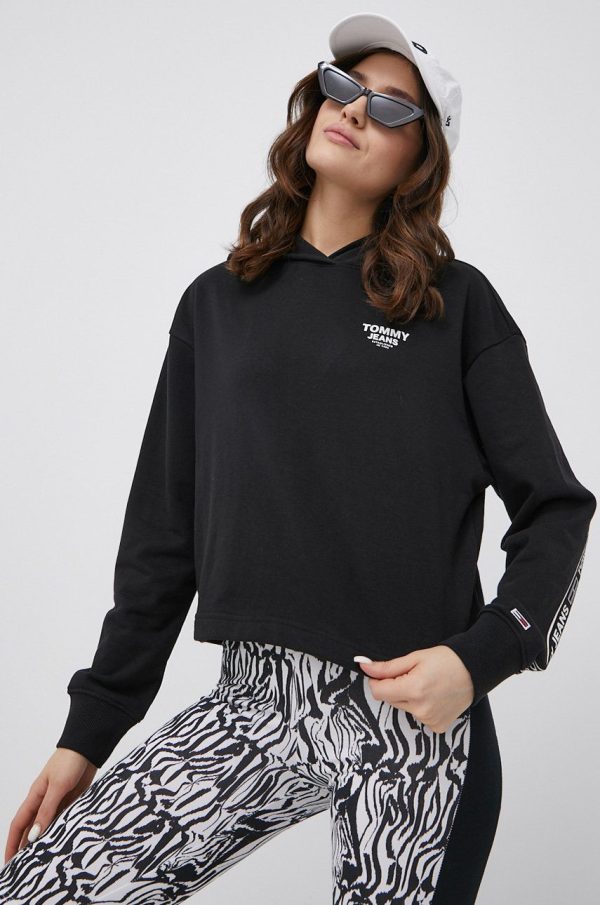 Tommy Jeans bluza femei, culoarea negru, cu imprimeu