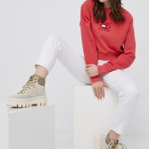 Tommy Jeans bluza femei, culoarea rosu, cu imprimeu