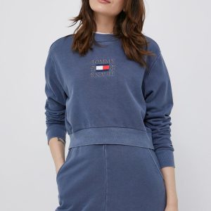 Tommy Jeans bluza femei, culoarea albastru marin, cu imprimeu