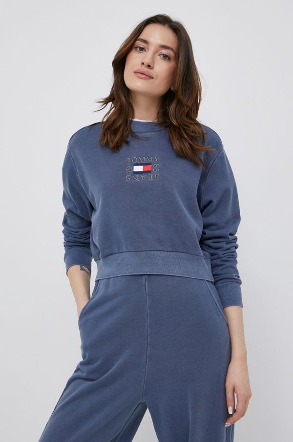 Tommy Jeans bluza femei, culoarea albastru marin, cu imprimeu