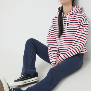 Tommy Jeans hanorac de bumbac femei, culoarea rosu, modelator