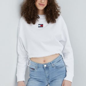 SS22-BLD08I_00X_F1.jpg Tommy Jeans hanorac de bumbac femei, culoarea alb, neted