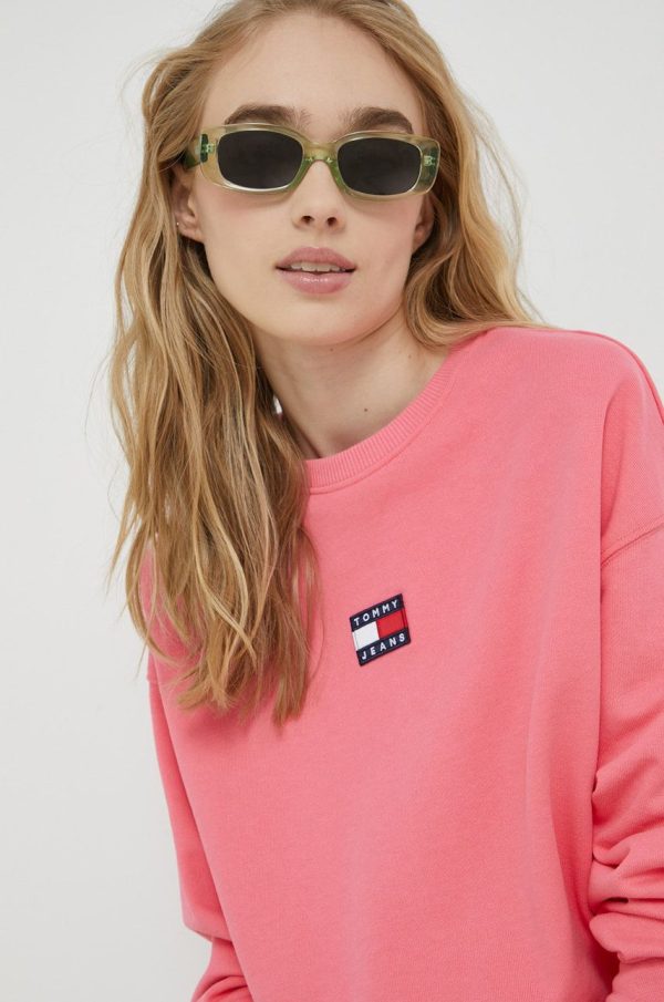 Tommy Jeans hanorac de bumbac femei, culoarea alb, neted