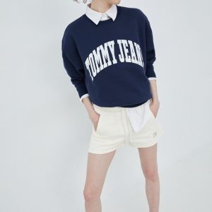 Tommy Jeans bluza femei, culoarea albastru marin, cu imprimeu