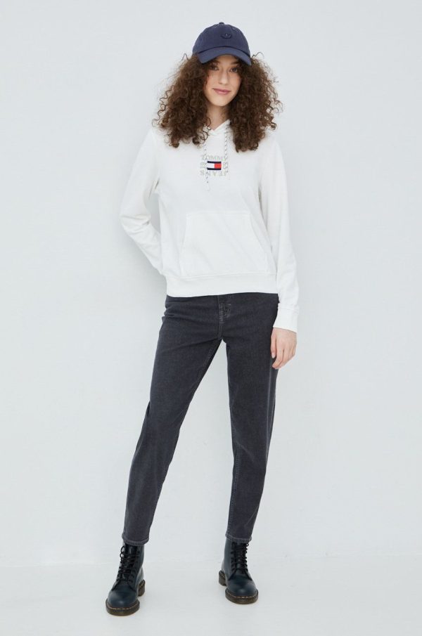 SS22-BLD08O_00X_F1.jpg Tommy Jeans bluza femei, culoarea bej, cu imprimeu