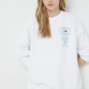 SS22-BLD08P_00X_F1.jpg Tommy Jeans bluza femei, culoarea alb, cu imprimeu