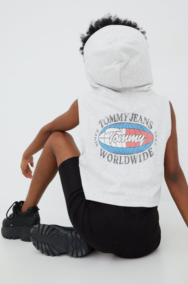 Tommy Jeans vesta femei, culoarea gri, melanj