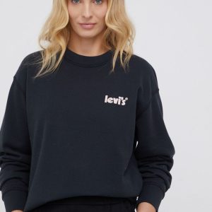 Levi's Hanorac de bumbac femei, culoarea negru, material neted