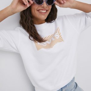 Levi's hanorac de bumbac femei, culoarea alb, cu imprimeu