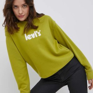 Levi's hanorac de bumbac femei, culoarea verde, cu imprimeu