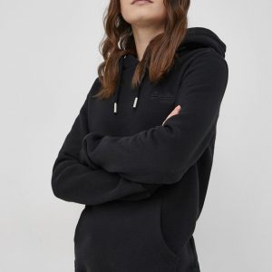 Superdry Bluză femei, culoarea negru, material neted