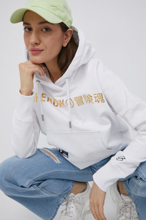SS22-BLD0BC_00X_F1.jpg Superdry hanorac de bumbac femei, culoarea alb, cu imprimeu