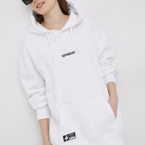 Superdry Bluză femei, culoarea alb, cu imprimeu