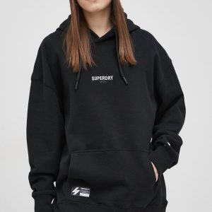 Superdry Bluză femei, culoarea negru, cu imprimeu