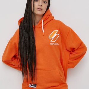 Superdry Bluză femei, culoarea portocaliu, cu imprimeu