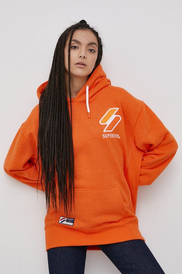 Superdry Bluză femei, culoarea portocaliu, cu imprimeu