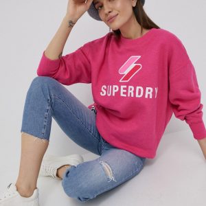 Superdry bluza femei, culoarea roz, cu imprimeu