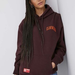 Superdry hanorac de bumbac femei, culoarea bordo, cu imprimeu