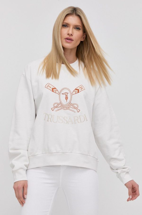 SS22-BLD0H6_00A_F1.jpg Trussardi hanorac de bumbac femei, culoarea alb, cu imprimeu